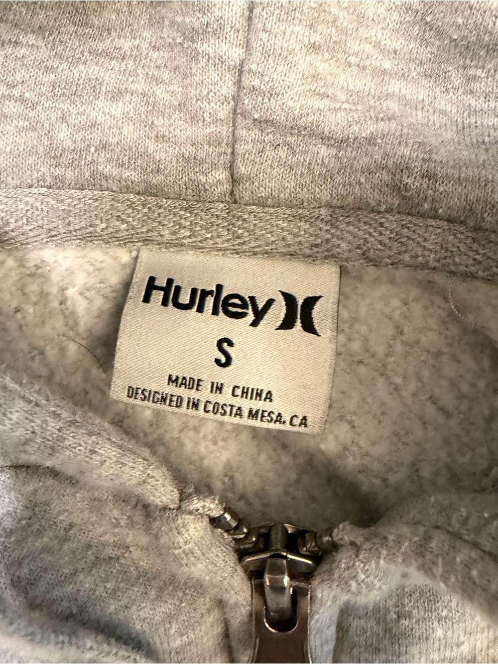 Hurley Light Gray Full Zip Hoodie with Logo Tag - Picture 3 of 3
